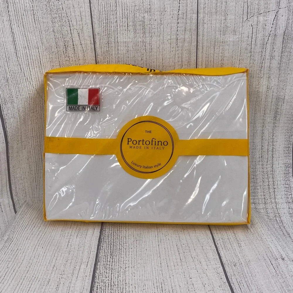 Portofino Sheet Set King White 100% Cotton Percale Scalloped Made in Italy 4pc